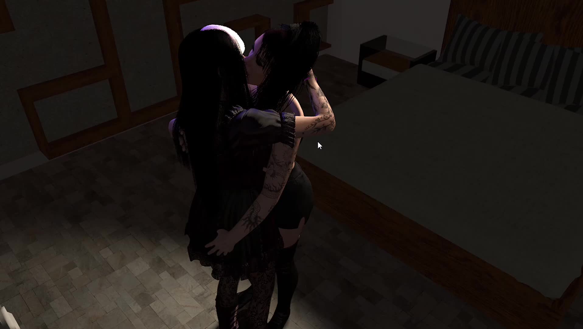 Two gothic chicks kissing each other - free porn video
