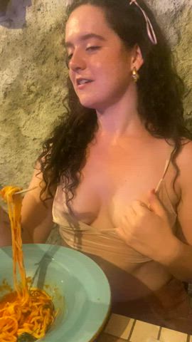 The waiter saw me flashing and gave me my meal for free - free porn video