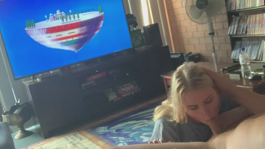 You just sit back and watch some DragonBall Z, while I suck your cock 😘 - free porn video
