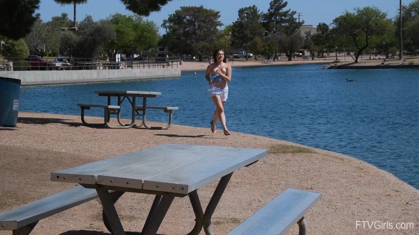 Olivia running and flashing in public - free porn video