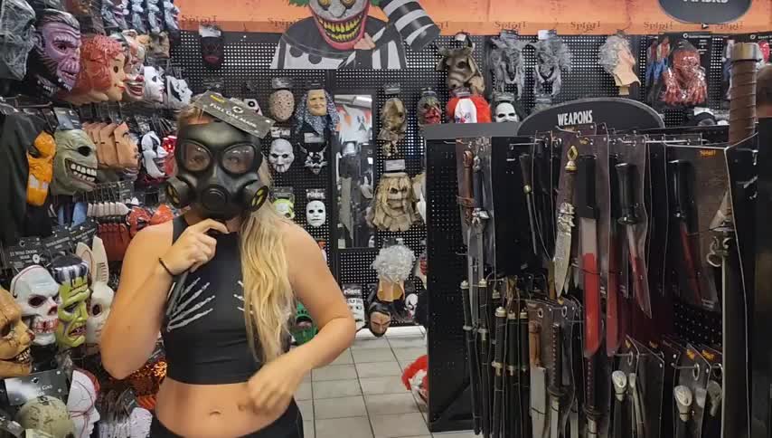 Dared to flash at the Halloween store. [gif] - free porn video