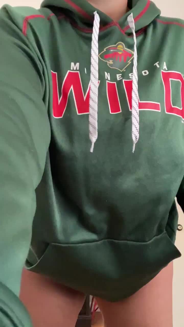 Think the guys coming over to watch the playoffs tonight know what I’m hiding under this sweatshirt - free porn video