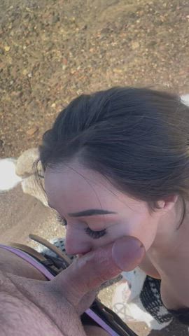 Perfect spot to suck ;) I hope someone saw us [gif] - free porn video