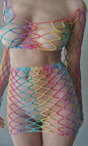 Colorful fishnets outfit for today - free porn video