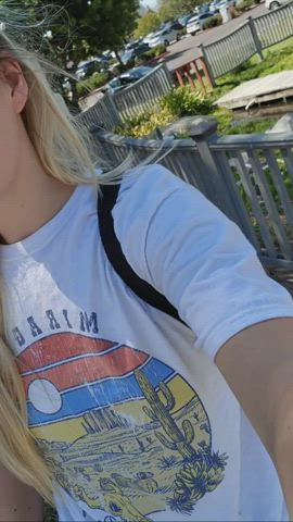 Flashing my small boobs at the park.[gif] - free porn video