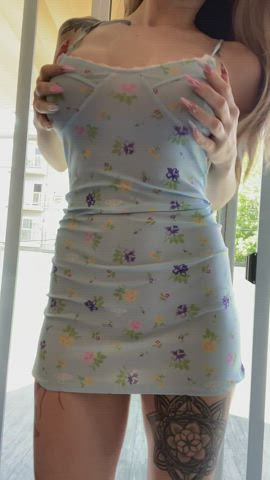 Skimpy lil dresses with no bra and panties! - free porn video