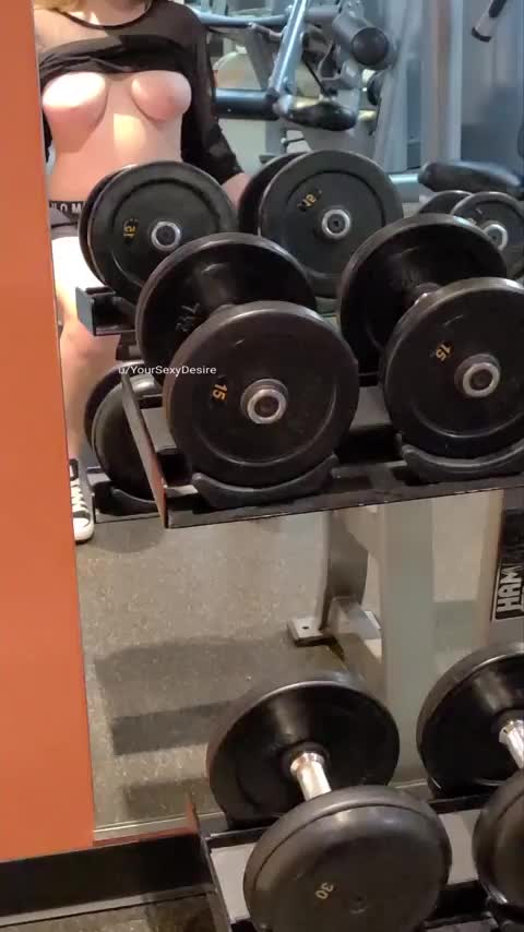 Gym work out with my tits out [GIF] - free porn video