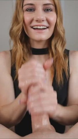 Redhead with amazing eyes handjob finish in slow-mo - free porn video