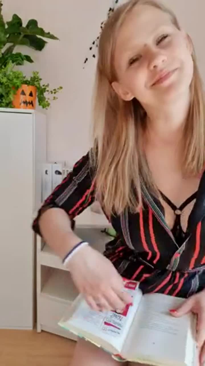And today I, the nerdy girl, will show you my huge boobs, and in the background my modest two libraries. The second one is a magical library. Heh - free porn video