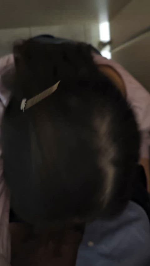 Asian hotwife blowjob in the men's toilet after she gave me her panties to sniff. Guy in the next stall enjoyed. - free porn video