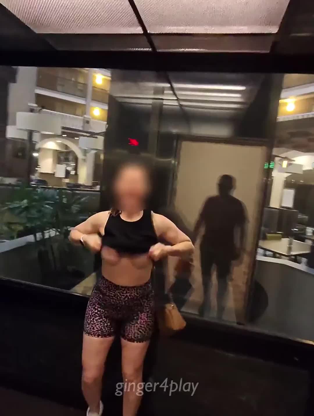 My husband dared me to flash him in the elevator not knowing people were right outside the glass - free porn video