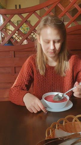 Traditional Polish borscht soup and traditional big tits - mine. Kisses [GIF] - free porn video