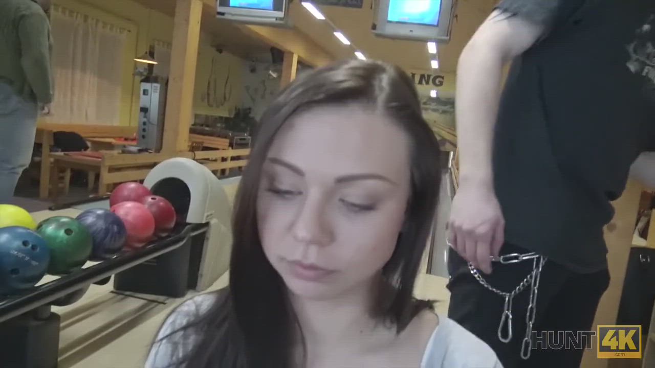 HUNT4K. Cuckold allows guy please his cute GF right in bowling club - free porn video