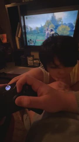 My boyfriend is trying to play all of Elden Ring while I suck his dick. - free porn video
