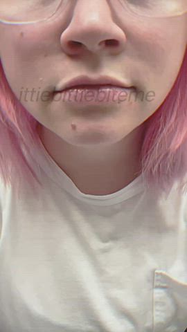 Pink haired pale girl with cum dripping from mouth - free porn video