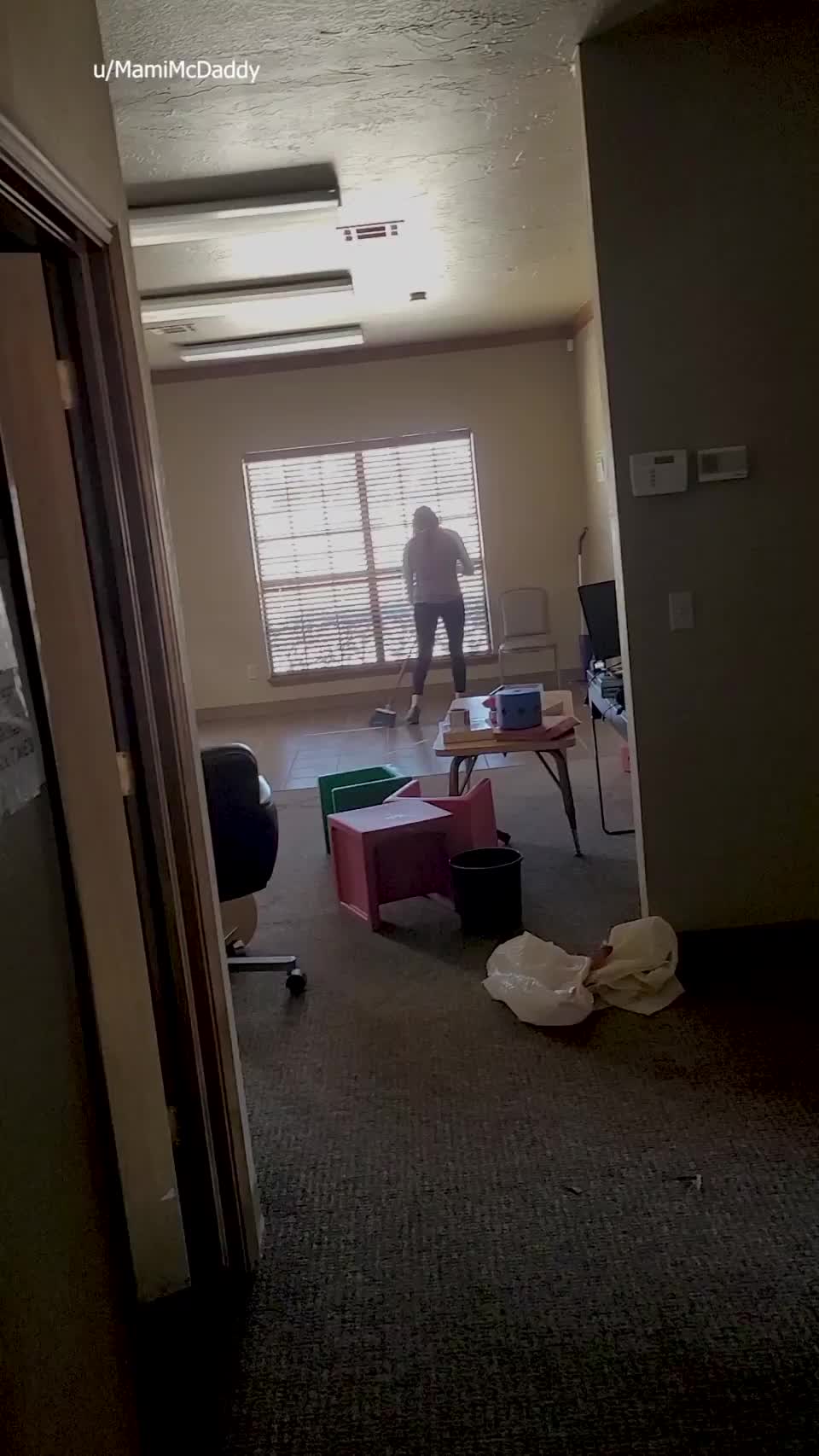 Spring cleaning interrupted in the office lobby - free porn video