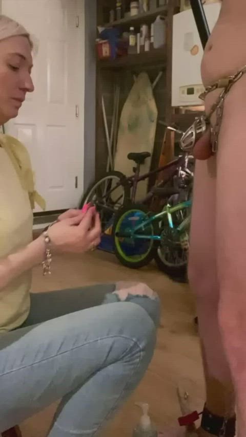 Unlocked, edged, ruined and a slap to get the cum out - free porn video