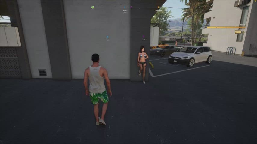 Street blowjob with a tattooed girl (SunBay City Game) - free porn video