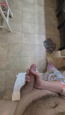 F31M31. OC. Husband shoots his load all over the hotel bathroom floor. And yes, my finger is in his ass. - free porn video