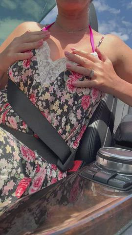 MILF Teacher Flashing Big Tits in convertible - free porn video