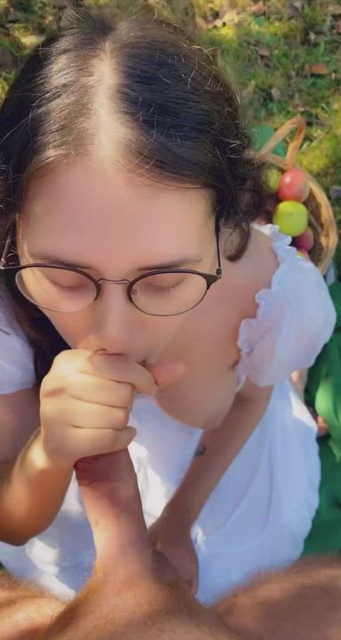 Filling my basket with apples, and my mouth with cum! <3 - free porn video