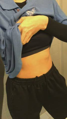 When work at the office gets boring I get horny all the time.. and then stuff like this happens haha… i think my coworker saw me flashing my teen tits :) - free porn video